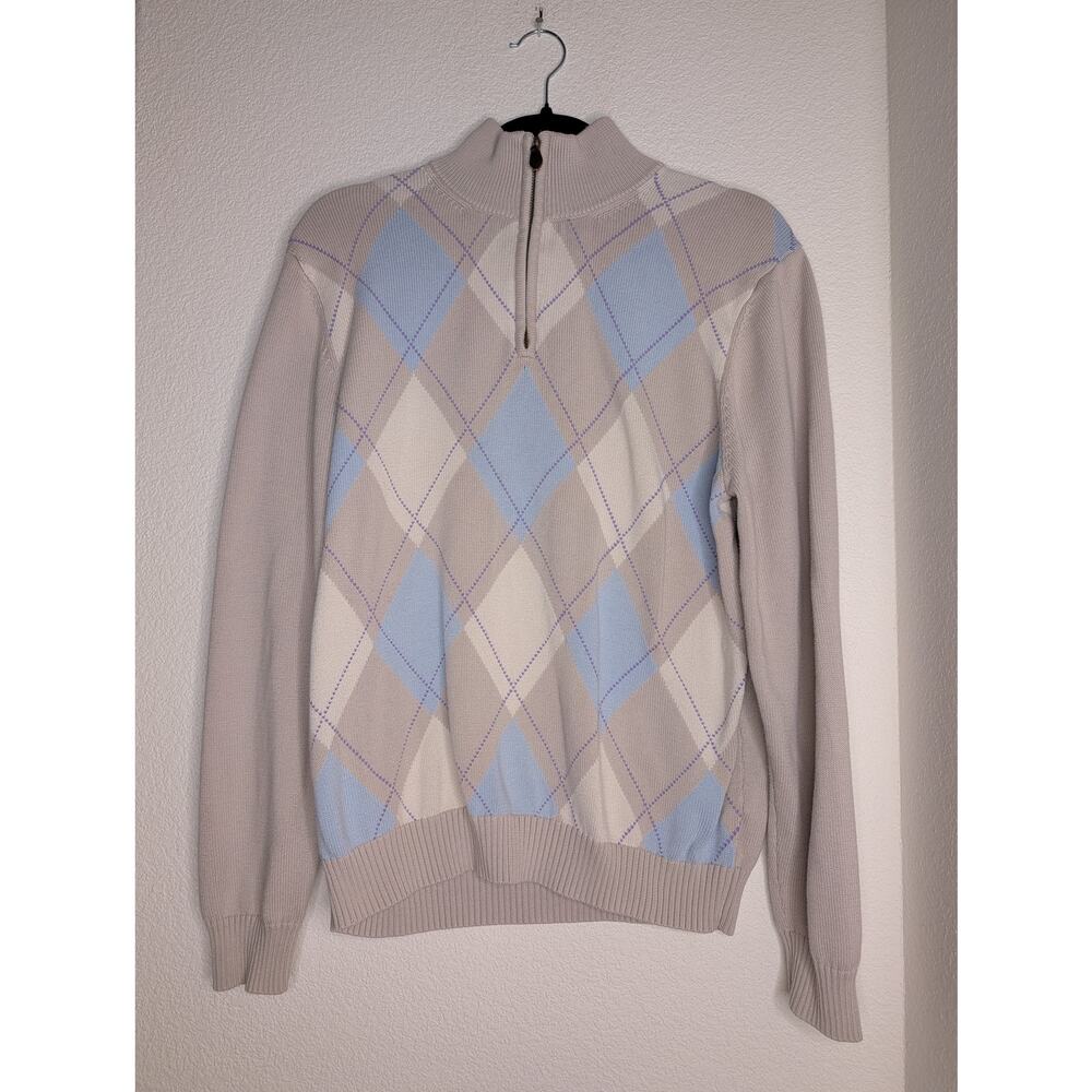 Brooks Brothers Men's Argyle Sweater 1/4 Zip Supima Cotton L